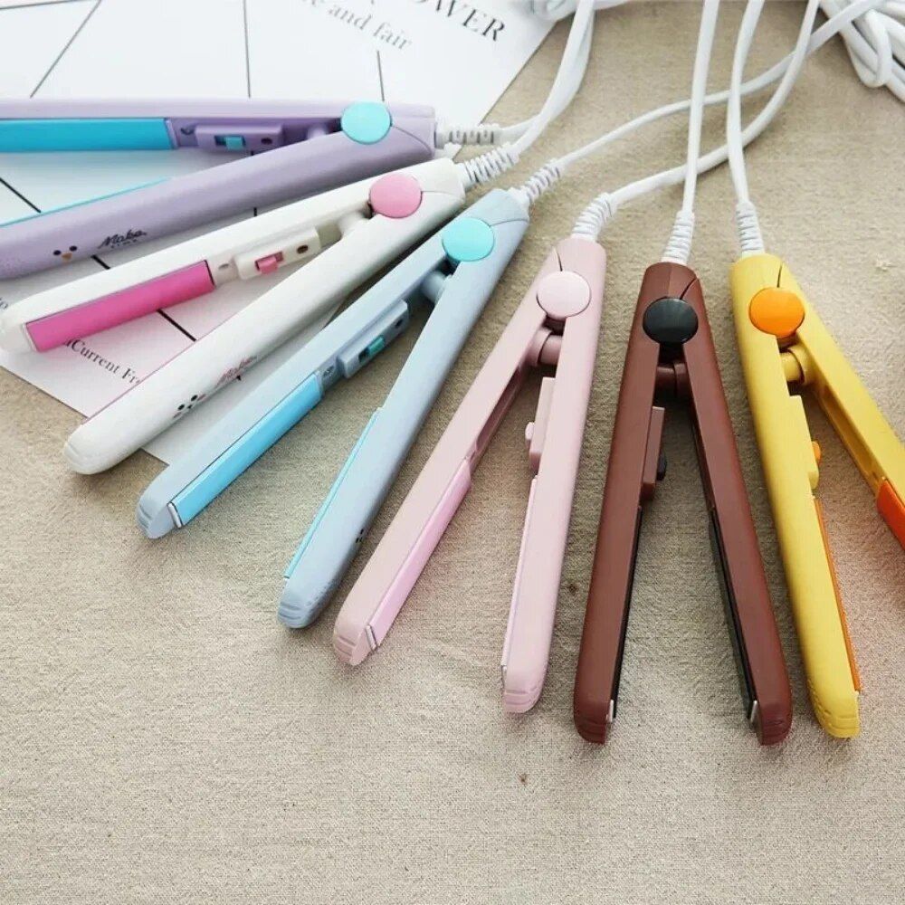 compact 2 in 1 hair styling iron mini ceramic straightener & curler