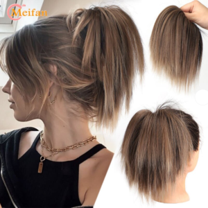 chic ombre braided chignon synthetic messy bun with elastic band