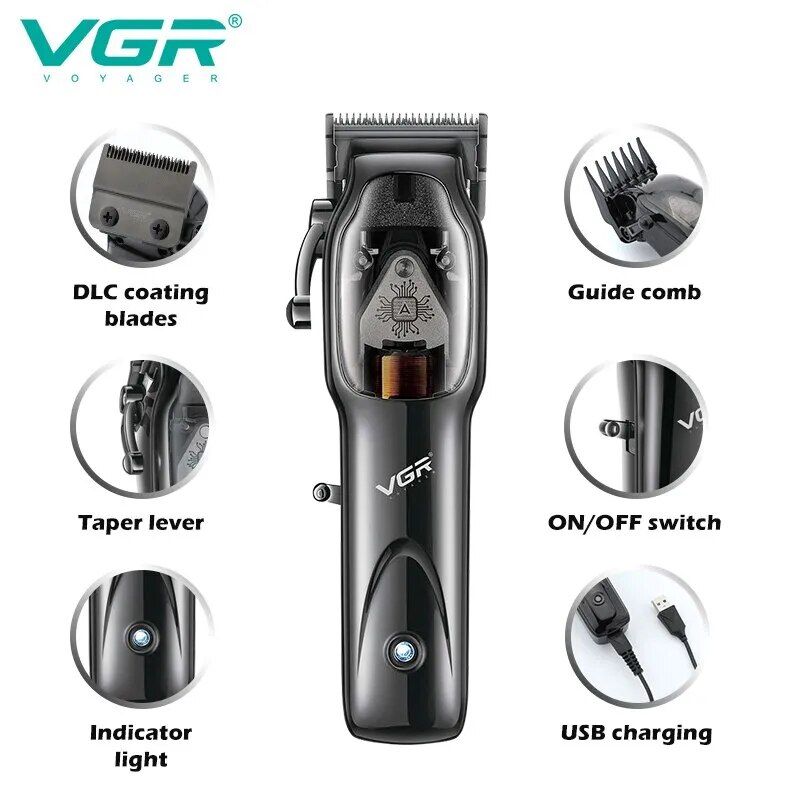 professional cordless hair clipper with dlc coated blades, magnetic motor, and usb charging