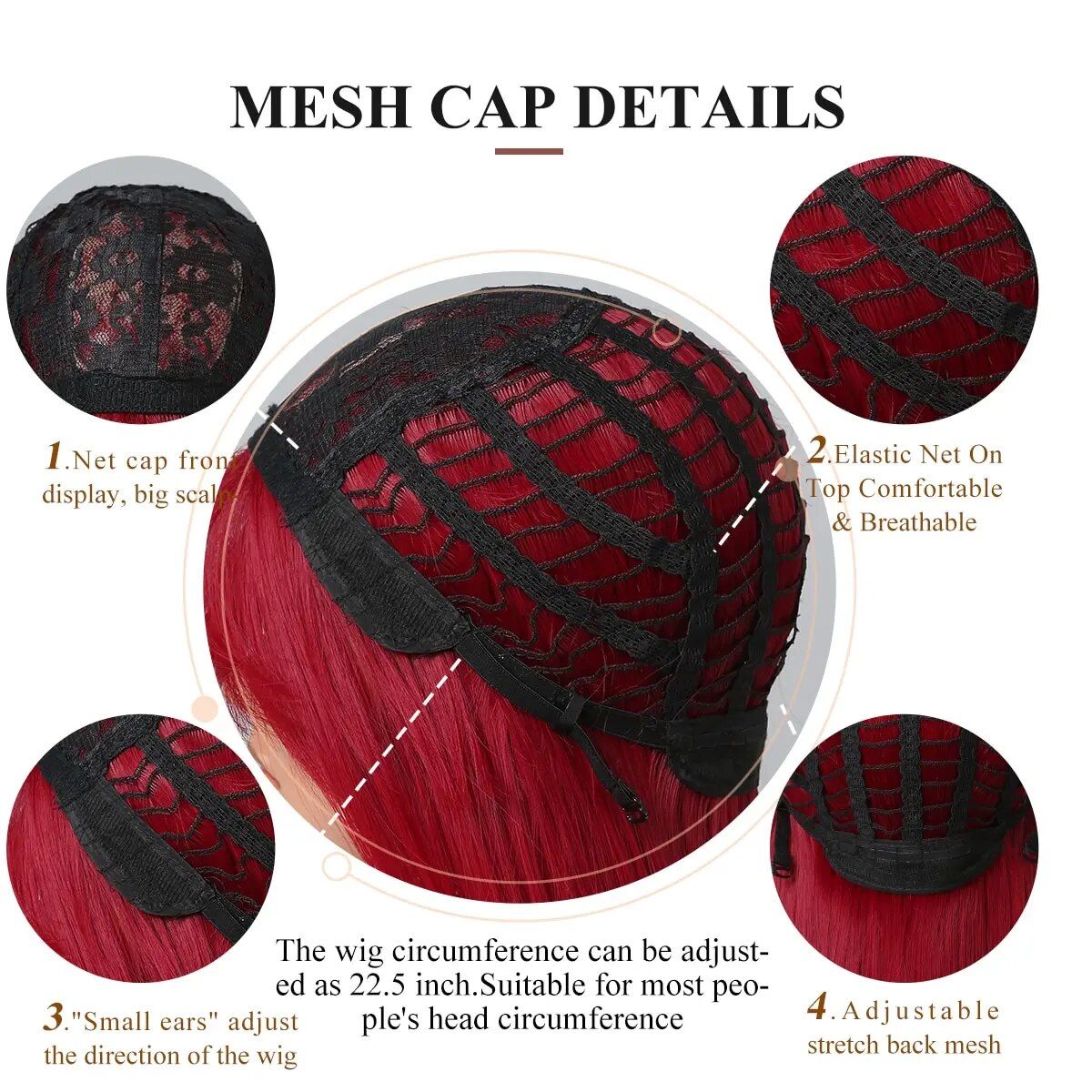 wine red long straight synthetic wig with bangs heat resistant, perfect for cosplay & daily wear