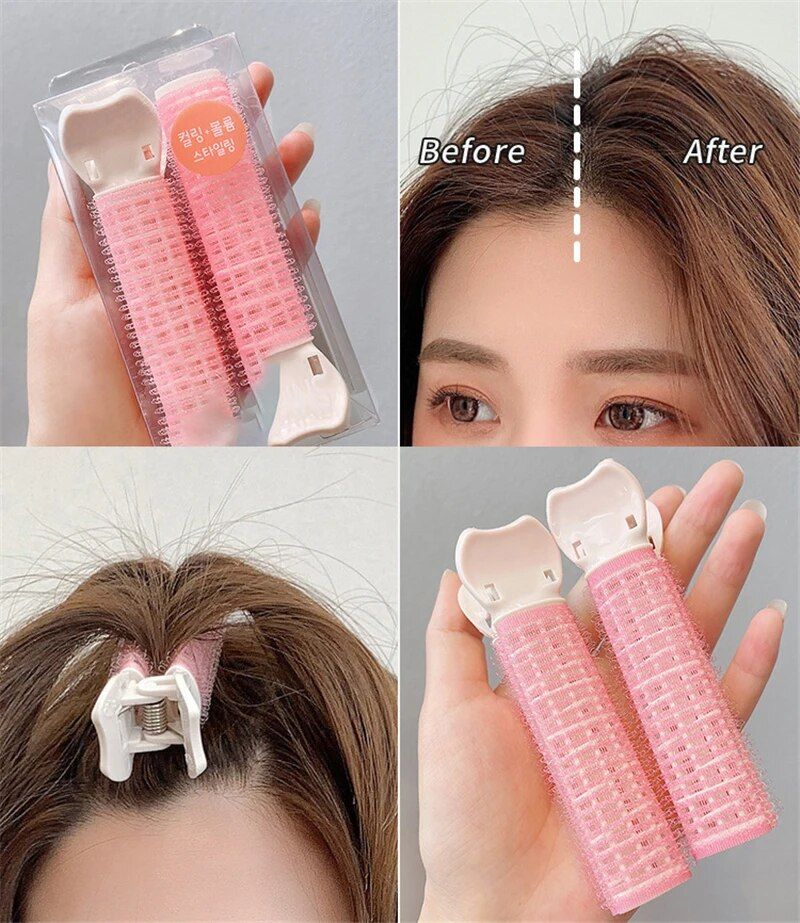 effortless style 2 in 1 hair root fluffy clips and rollers compact, non slip hair styling accessories