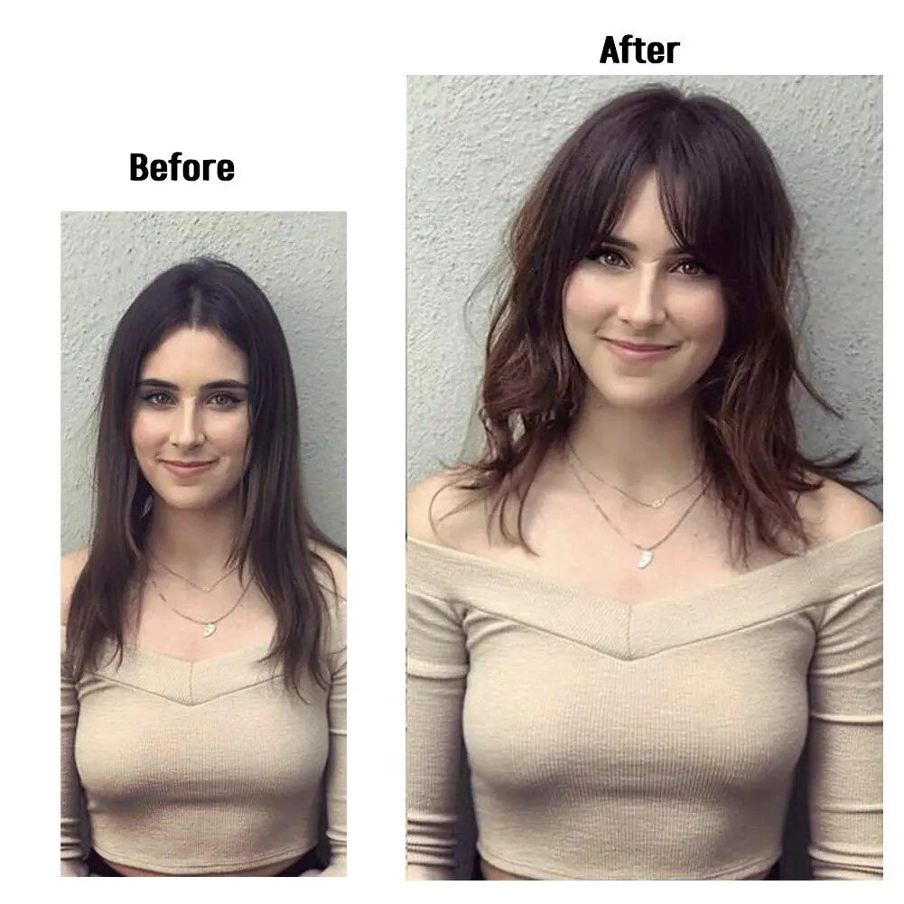 clip in blunt bangs synthetic hair extension natural look, easy to use