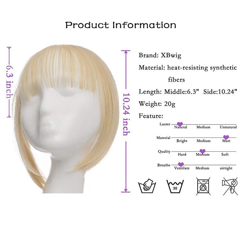 clip in blunt bangs synthetic hair extension natural look, easy to use
