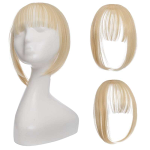 clip in blunt bangs synthetic hair extension natural look, easy to use