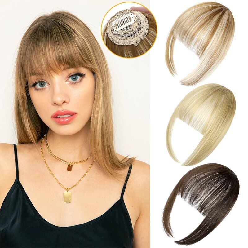 clip in blunt bangs synthetic hair extension natural look, easy to use