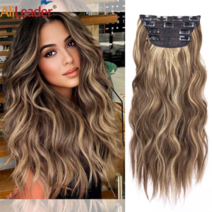 luxurious 20 inch ombre clip in hair extensions full head synthetic wavy hairpieces