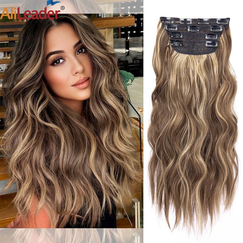luxurious 20 inch ombre clip in hair extensions full head synthetic wavy hairpieces