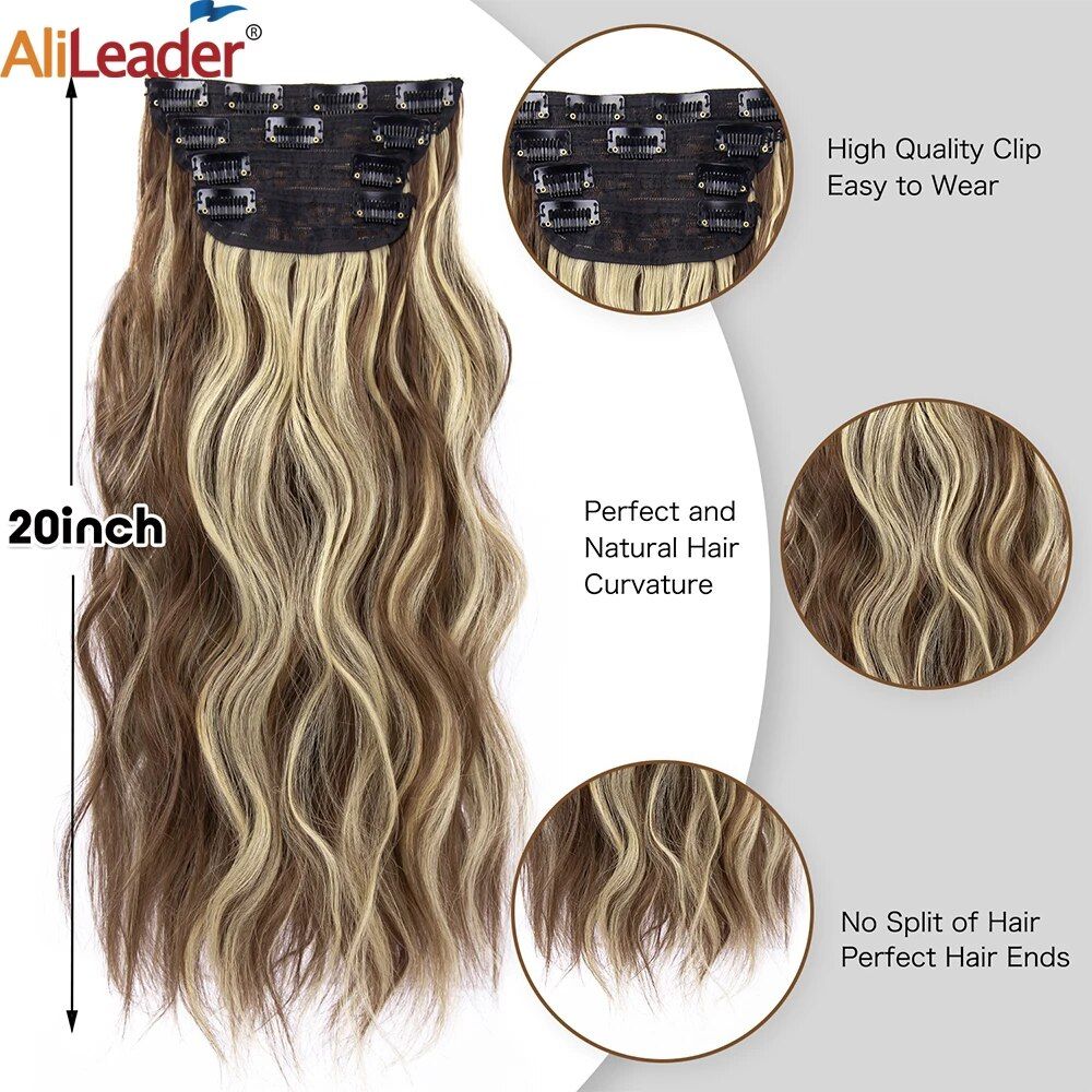 luxurious 20 inch ombre clip in hair extensions full head synthetic wavy hairpieces