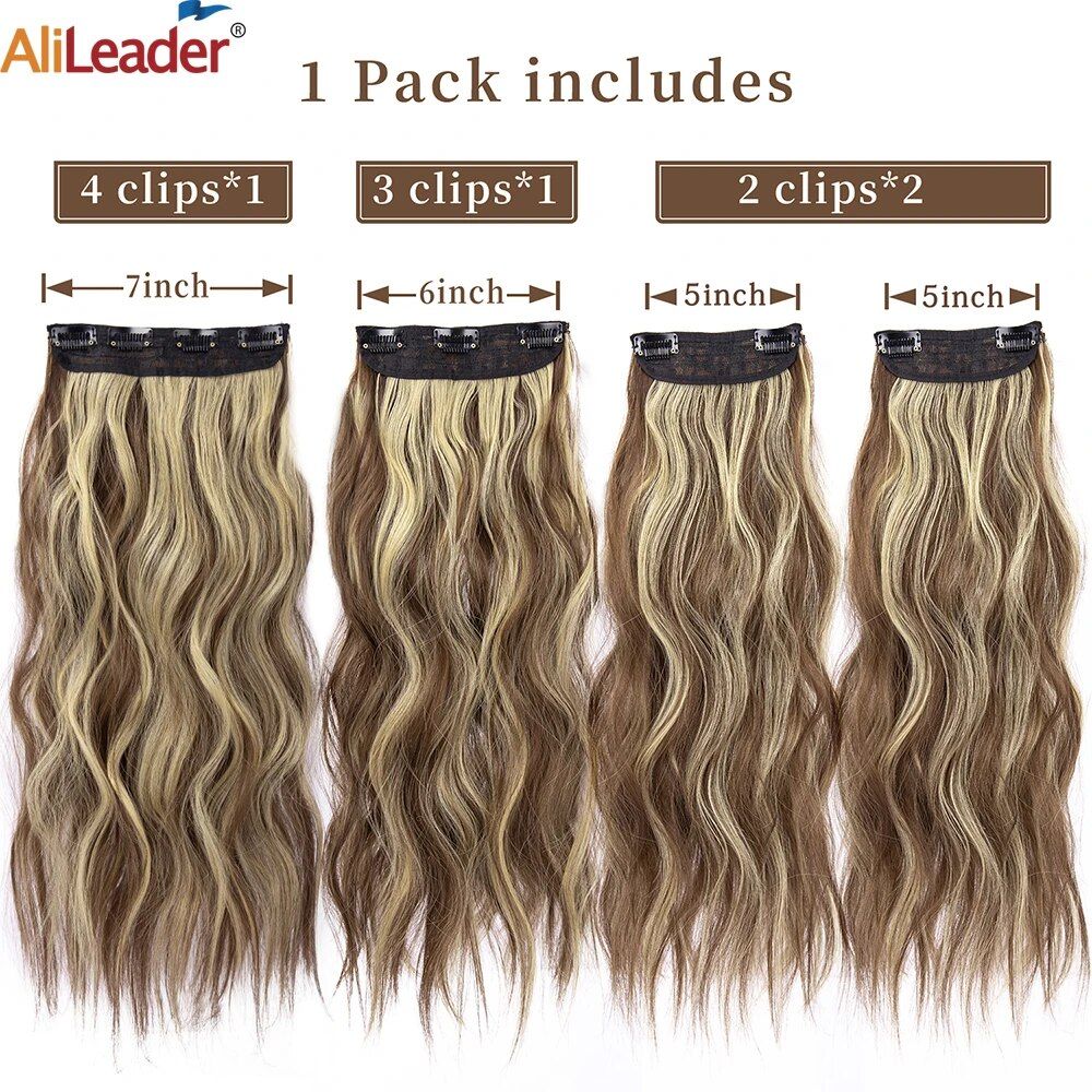 luxurious 20 inch ombre clip in hair extensions full head synthetic wavy hairpieces