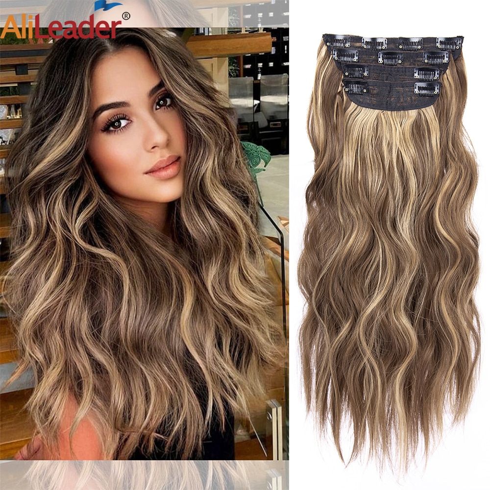 luxurious 20 inch ombre clip in hair extensions full head synthetic wavy hairpieces