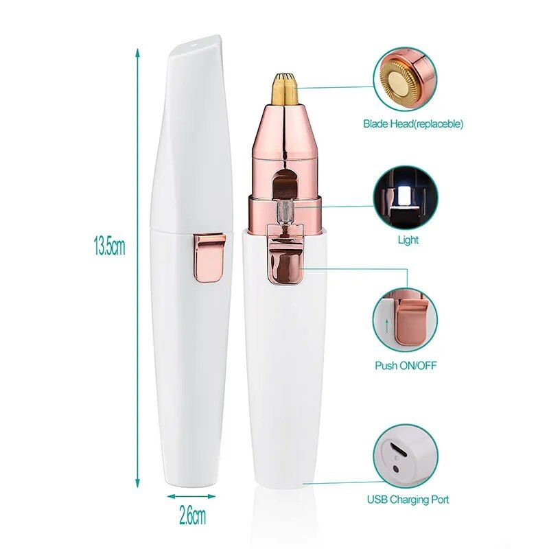 electric 2 in 1 eyebrow trimmer & epilator painless, portable facial hair removal device