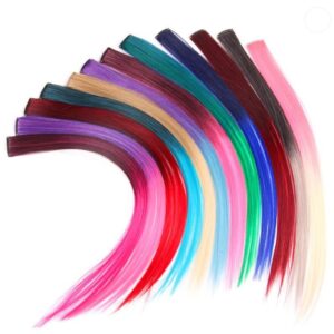 rainbow ombre synthetic clip on hair extensions 20" colorful hair strands for festivals and daily wear