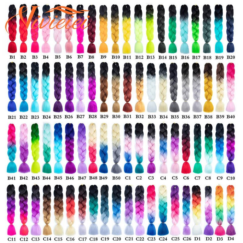 24 inch ombre jumbo braiding hair synthetic, colorful hair extensions for diy braids