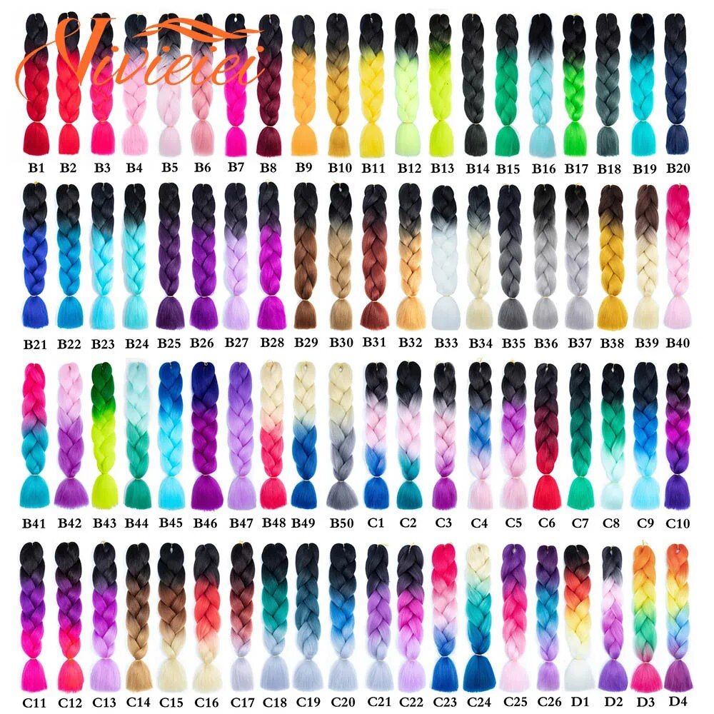24 inch ombre jumbo braiding hair synthetic, colorful hair extensions for diy braids