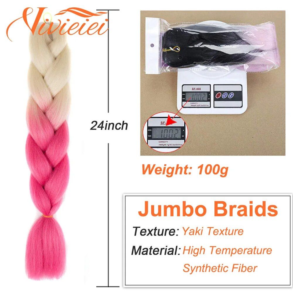24 inch ombre jumbo braiding hair synthetic, colorful hair extensions for diy braids
