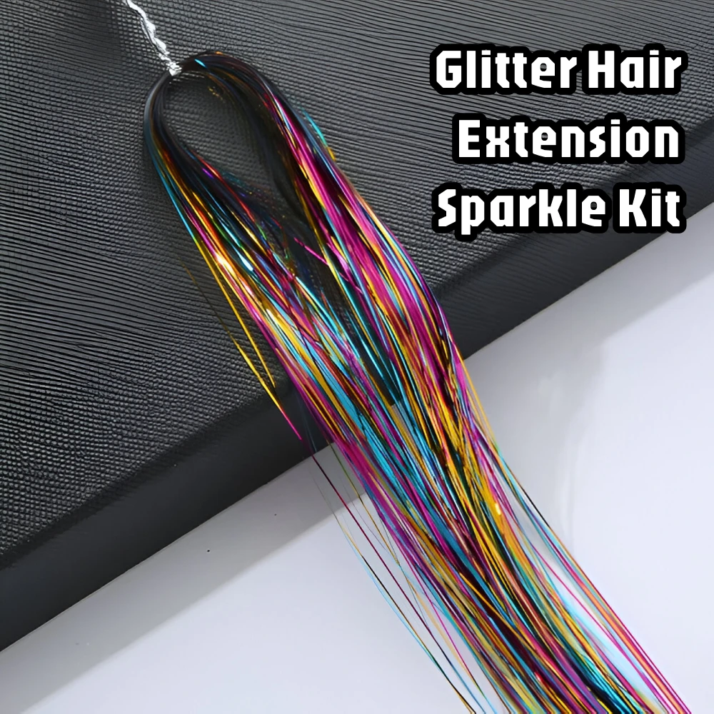 glitter hair extension sparkle kit rainbow shiny tinsel strands for braiding and hair bling