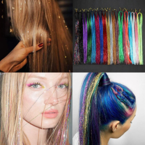 glitter hair extension sparkle kit rainbow shiny tinsel strands for braiding and hair bling