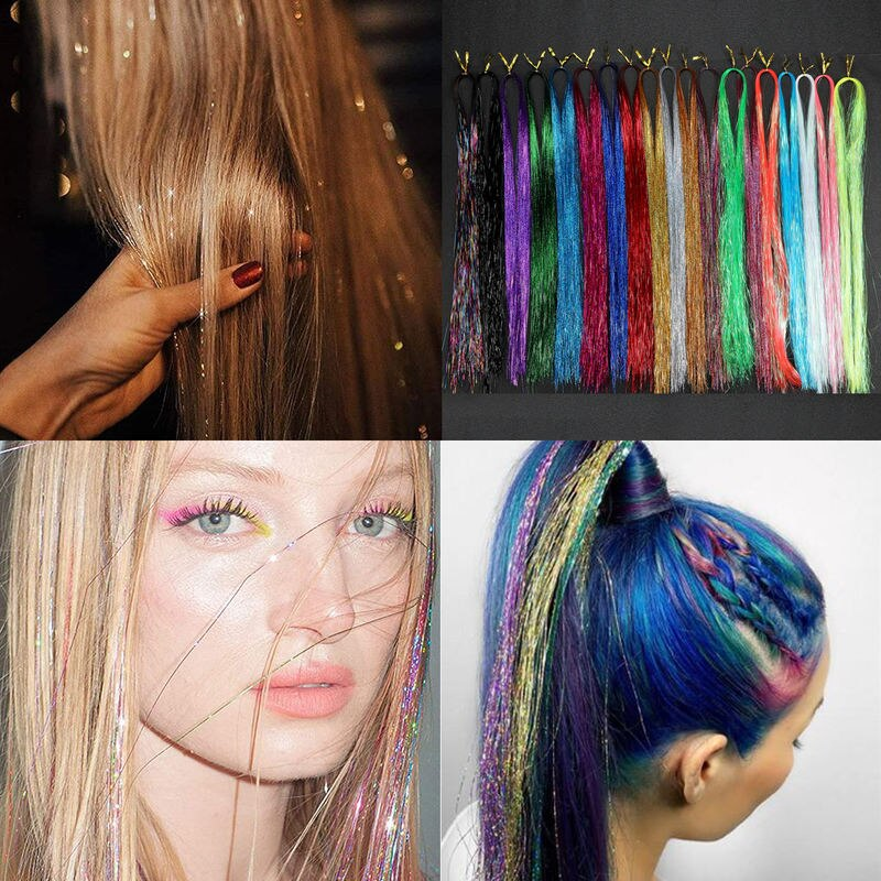 glitter hair extension sparkle kit rainbow shiny tinsel strands for braiding and hair bling
