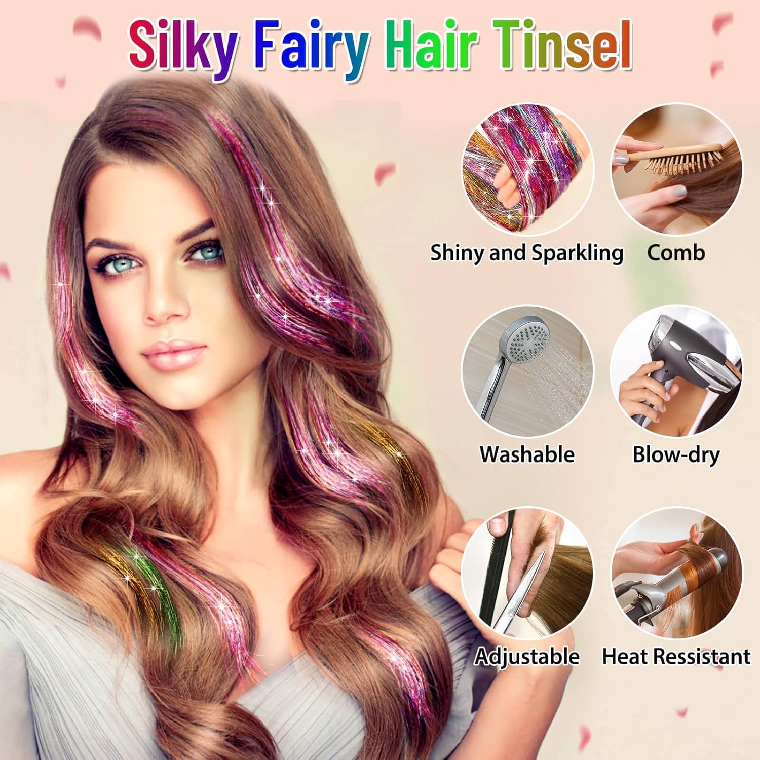 glitter hair extension sparkle kit rainbow shiny tinsel strands for braiding and hair bling