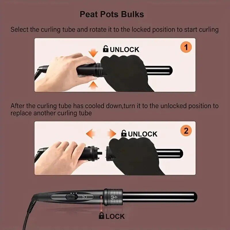 3 in 1 professional hair curling wand with led display & interchangeable barrels