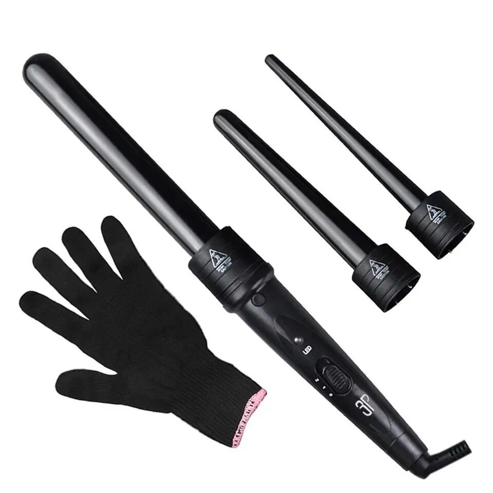 3 in 1 professional hair curling wand with led display & interchangeable barrels