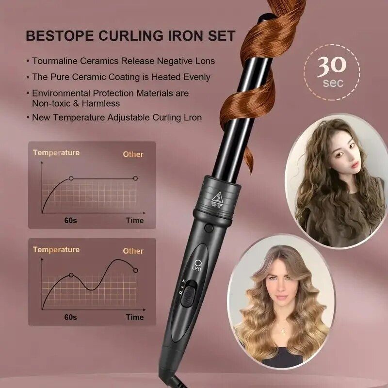 3 in 1 professional hair curling wand with led display & interchangeable barrels