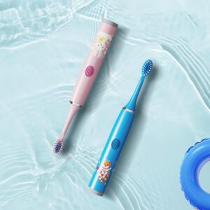 kids' fun cartoon sonic electric toothbrush with multiple brush heads & rechargeable waterproof design