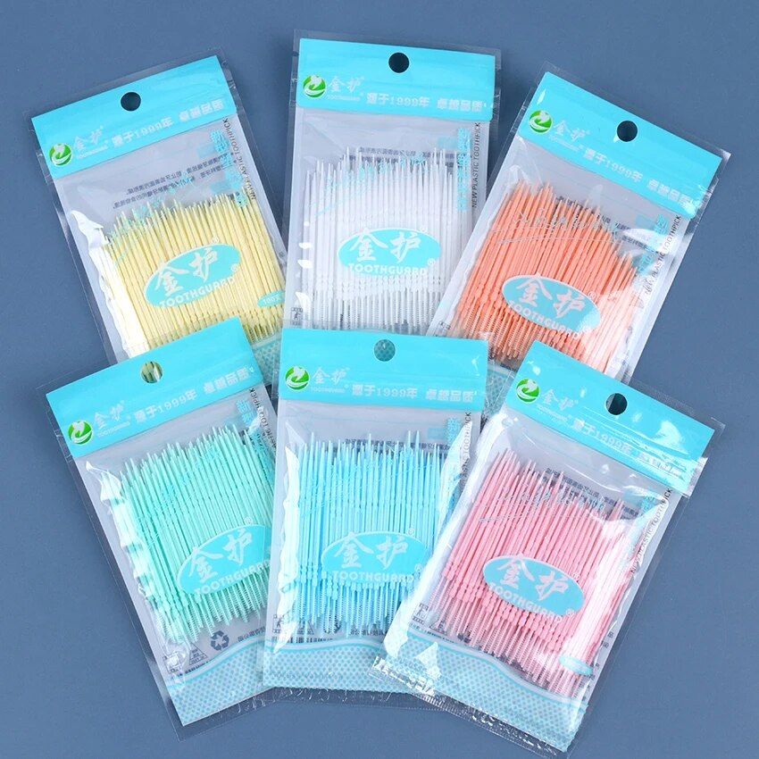 100 pack dual head interdental brushes multicolor dental picks for oral hygiene