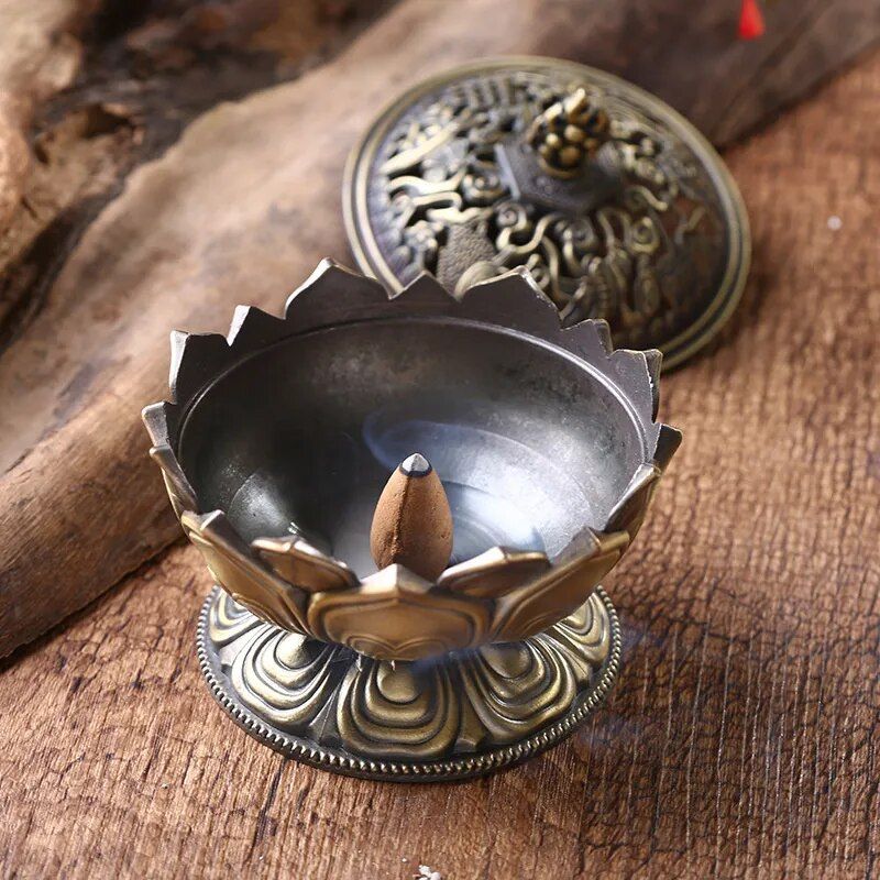 elegant lotus flower incense burner zinc alloy sandalwood censer for home & temple