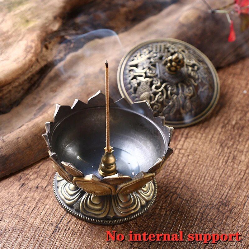 elegant lotus flower incense burner zinc alloy sandalwood censer for home & temple