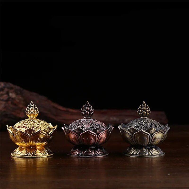 elegant lotus flower incense burner zinc alloy sandalwood censer for home & temple
