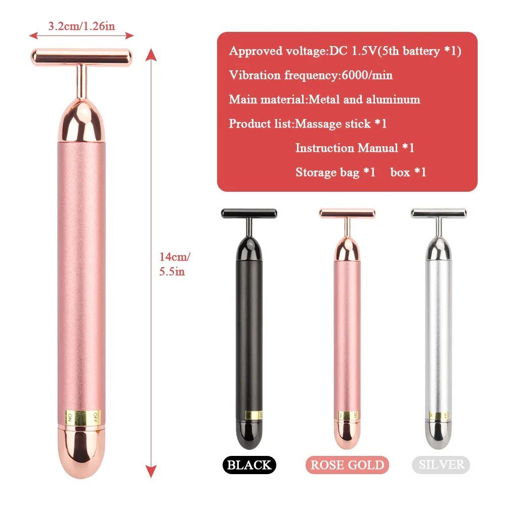 24k gold vibrating facial roller massager