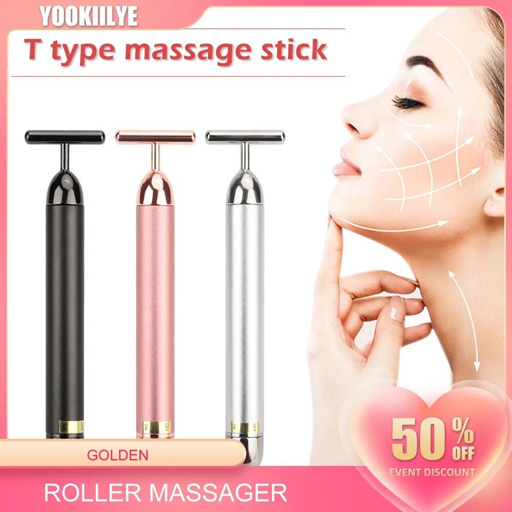 24k gold vibrating facial roller massager