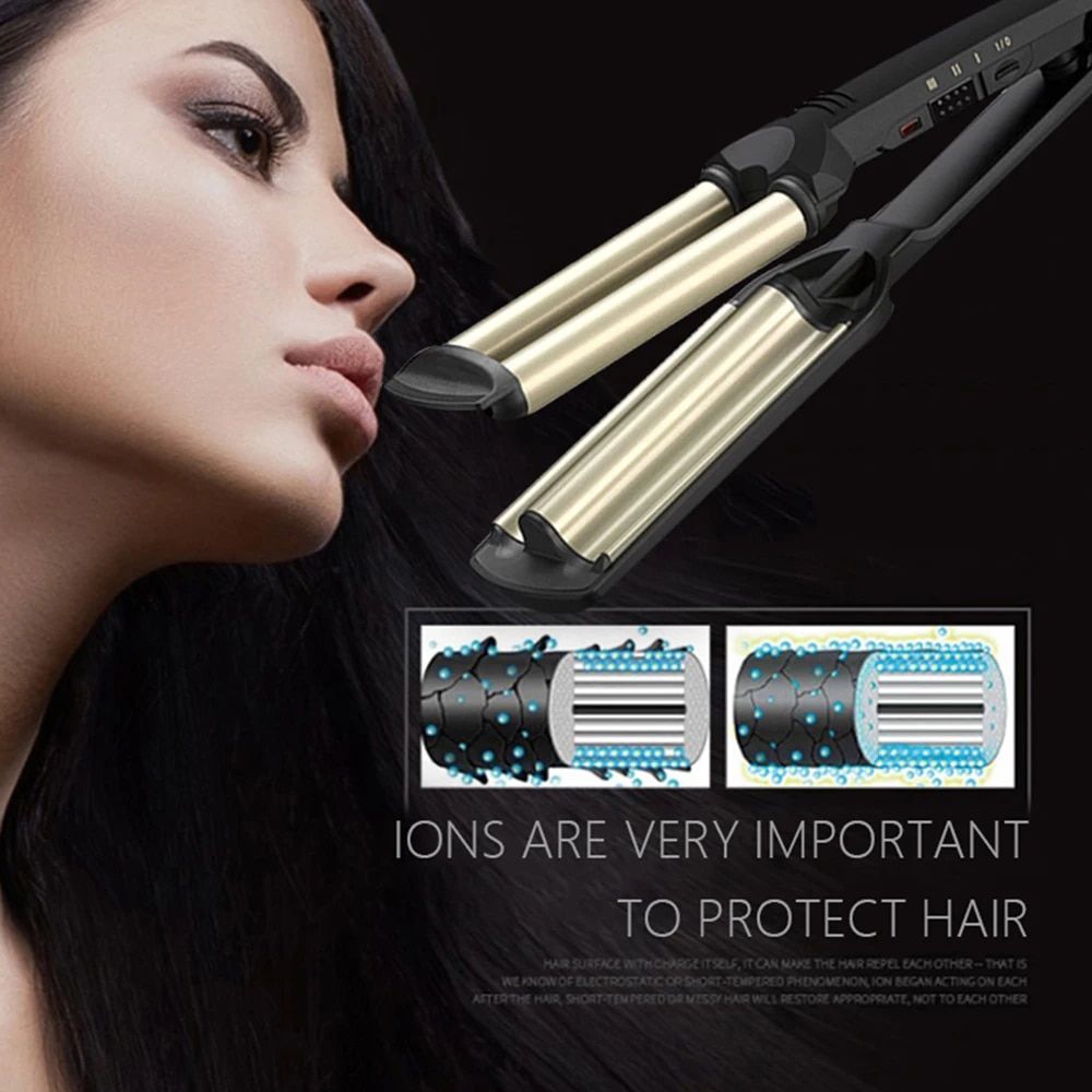 3 barrel ceramic hair crimper & curling iron