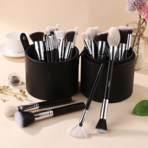 deluxe travel sized makeup brush holder black pu leather cylinder organizer