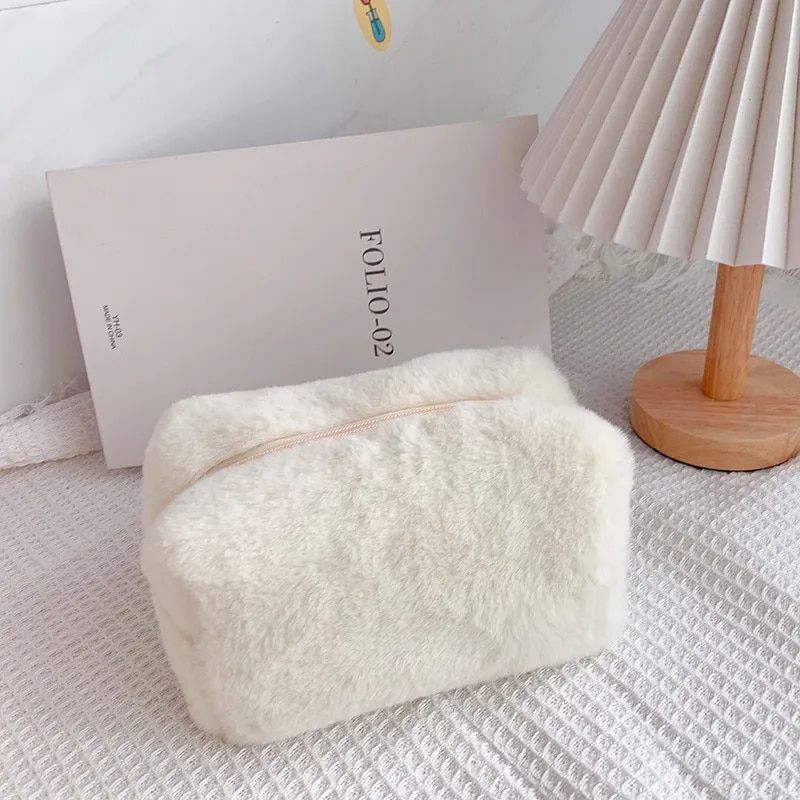 chic soft fur cosmetic bag fashionable travel makeup organizer for women and girls