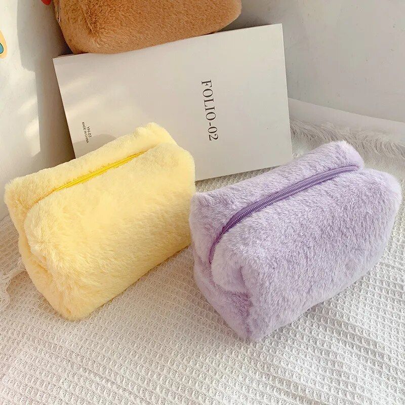 chic soft fur cosmetic bag fashionable travel makeup organizer for women and girls