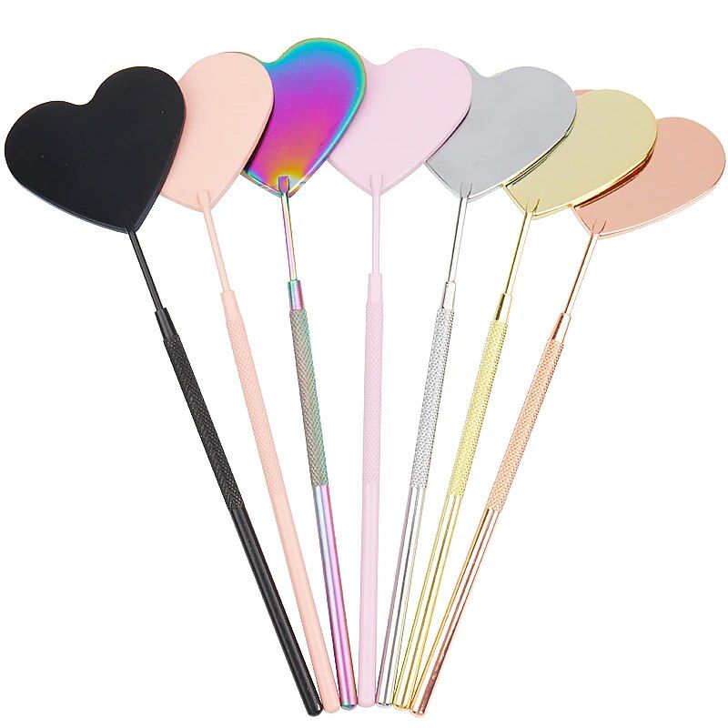 heart shaped eyelash extension inspection mirror: magnifying long handle makeup tool