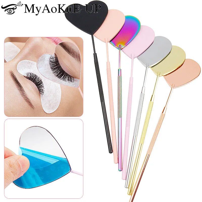 heart shaped eyelash extension inspection mirror: magnifying long handle makeup tool