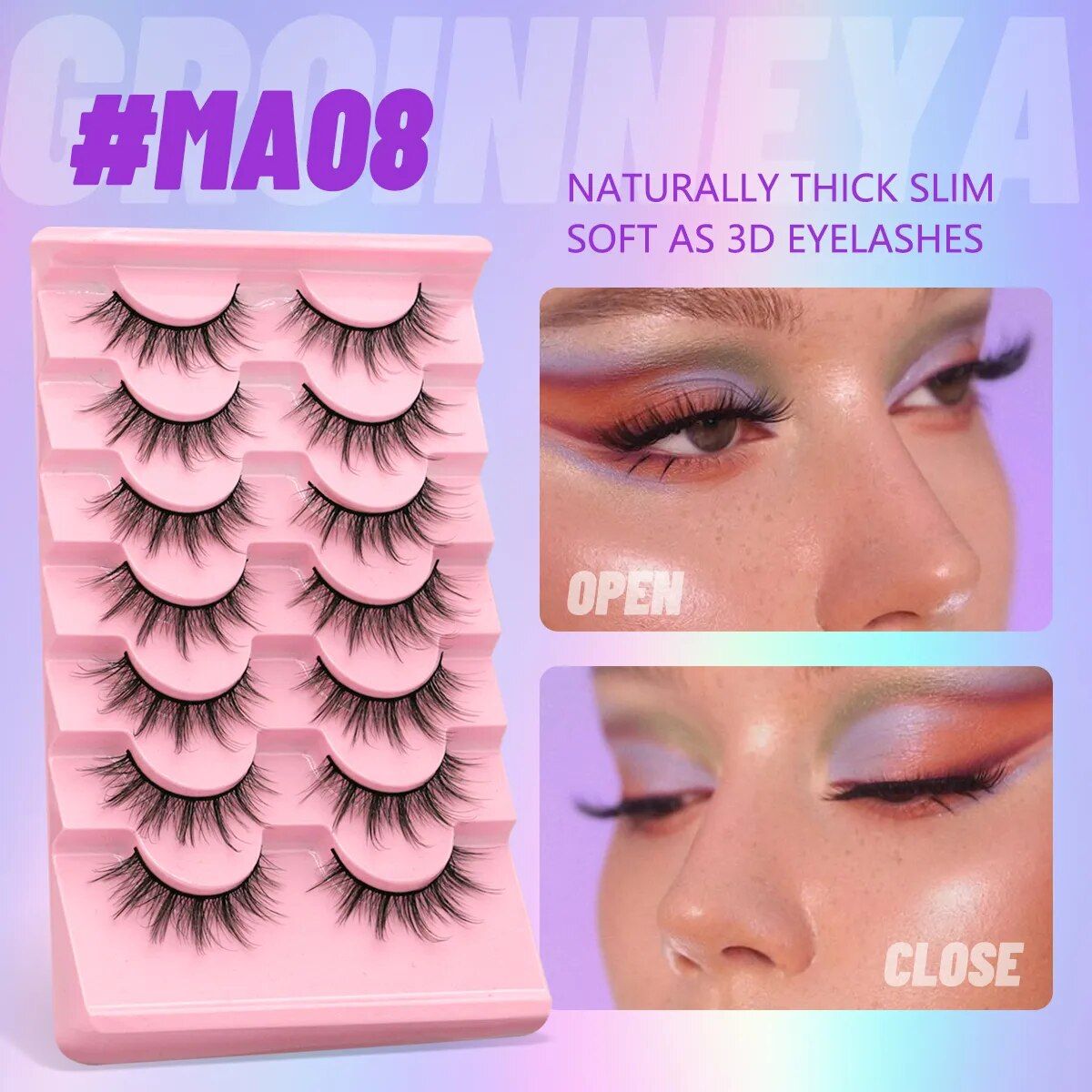 7 pairs 3d natural false eyelashes set fluffy, soft, cross manga style