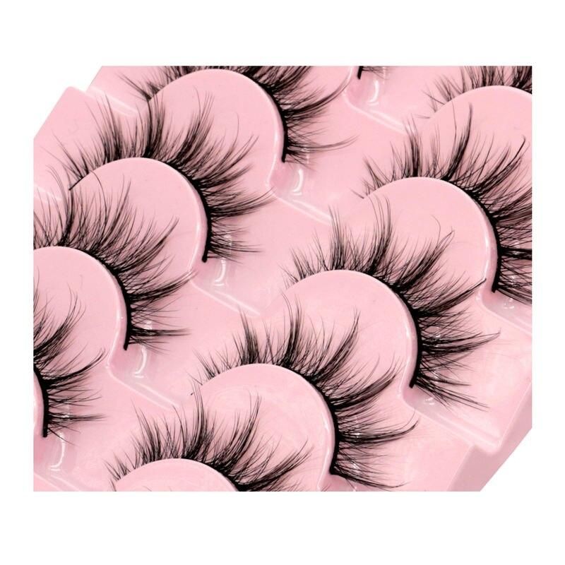 7 pairs 3d natural false eyelashes set fluffy, soft, cross manga style