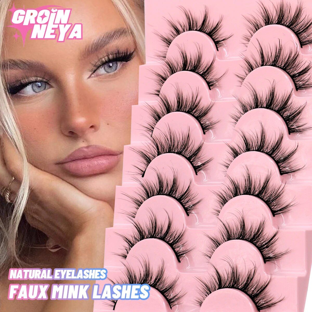 7 pairs 3d natural false eyelashes set fluffy, soft, cross manga style