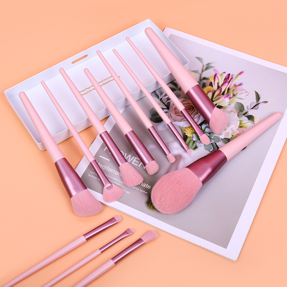 12 piece pink makeup brush set for foundation, powder, blush & eyeshadow