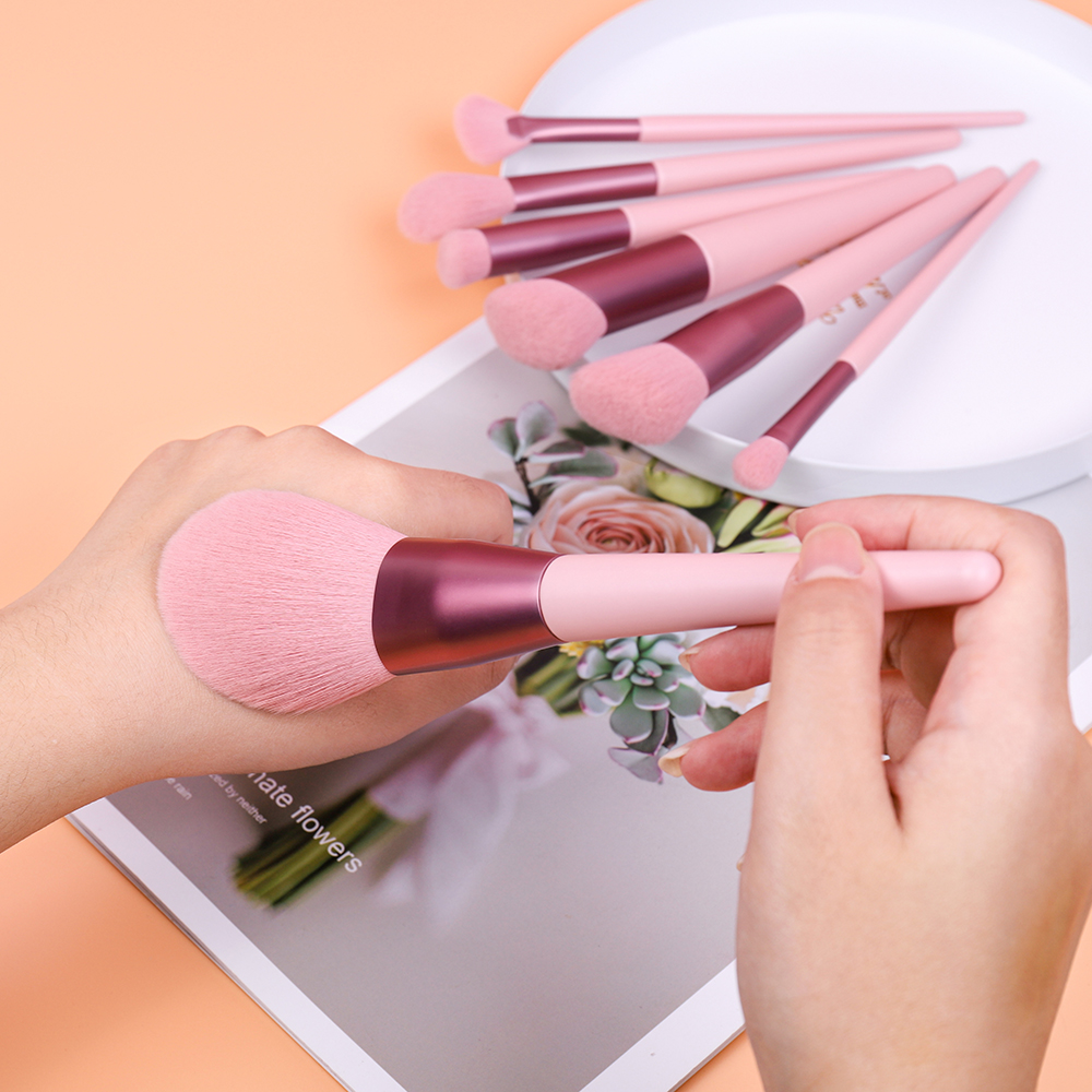 12 piece pink makeup brush set for foundation, powder, blush & eyeshadow