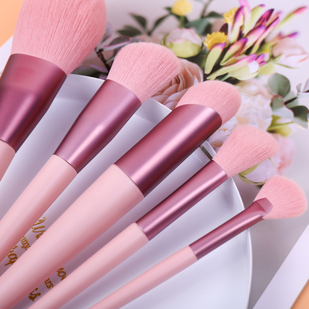 12 piece pink makeup brush set for foundation, powder, blush & eyeshadow