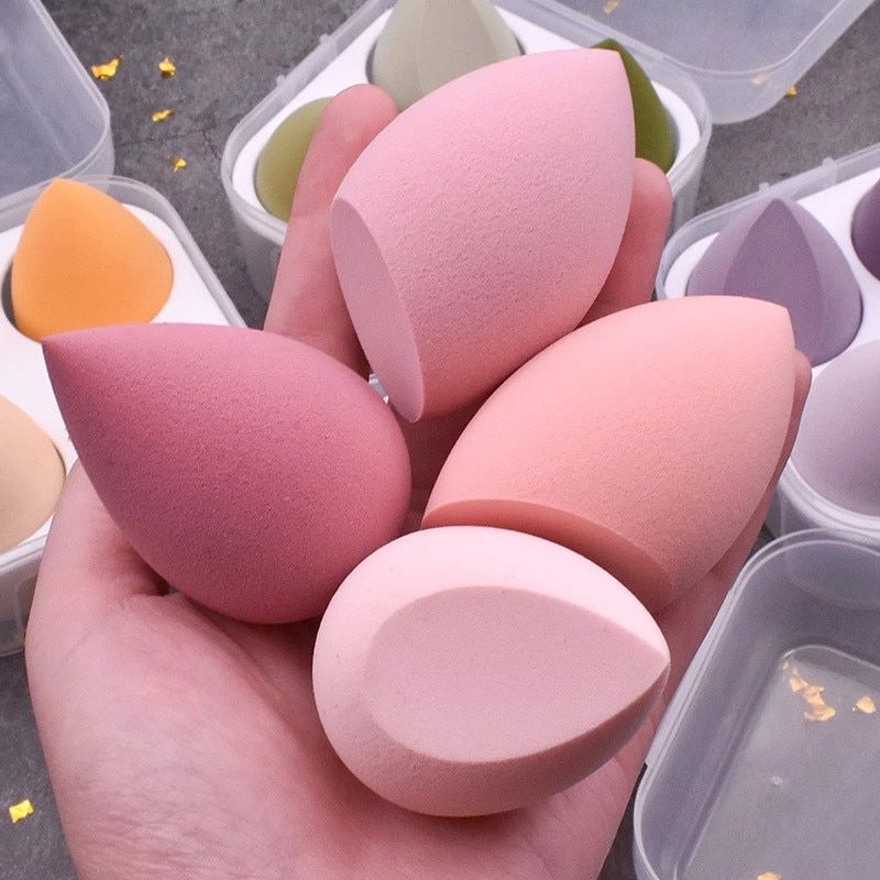 4 piece beauty egg makeup blender set: cosmetic puff & foundation sponges