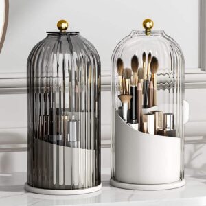 luxury rotating makeup organizer with lid compact cosmetic storage for brushes & lipsticks