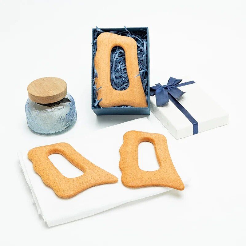 natural wood gua sha massage board for lymphatic drainage and cellulite reduction