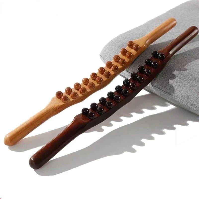 dual action gua sha & massage therapy stick natural beechwood, multi purpose body relaxer