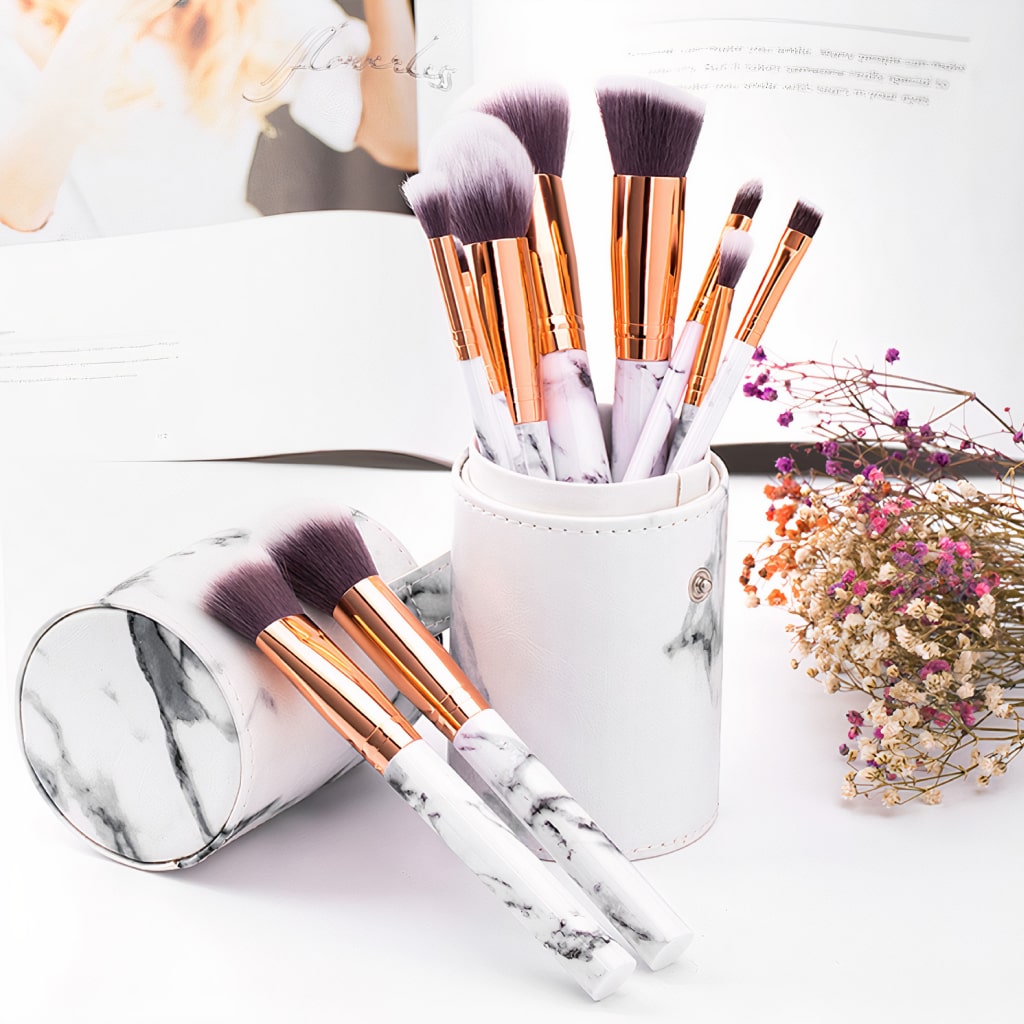 white marble makeup brush set